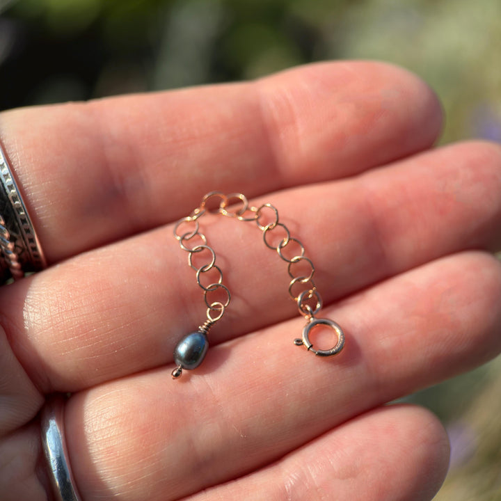 Custom Jewelry Extender in 14k Rose Gold Fill with Freshwater Peacock Pearl Charm - SunlightSilver