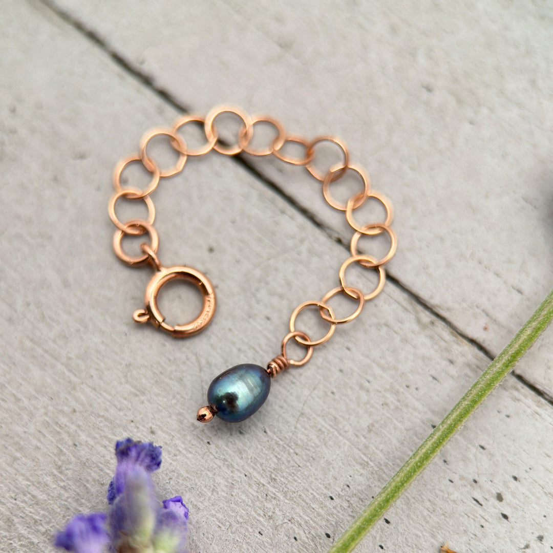 Custom Jewelry Extender in 14k Rose Gold Fill with Freshwater Peacock Pearl Charm - SunlightSilver