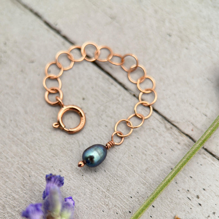 Custom Jewelry Extender in 14k Rose Gold Fill with Freshwater Peacock Pearl Charm - SunlightSilver