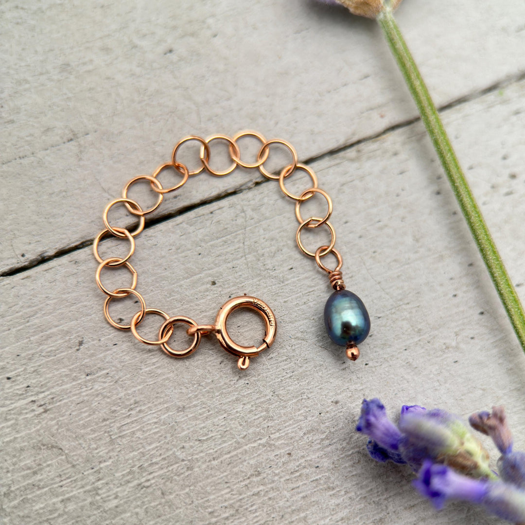 Custom Jewelry Extender in 14k Rose Gold Fill with Freshwater Peacock Pearl Charm - SunlightSilver