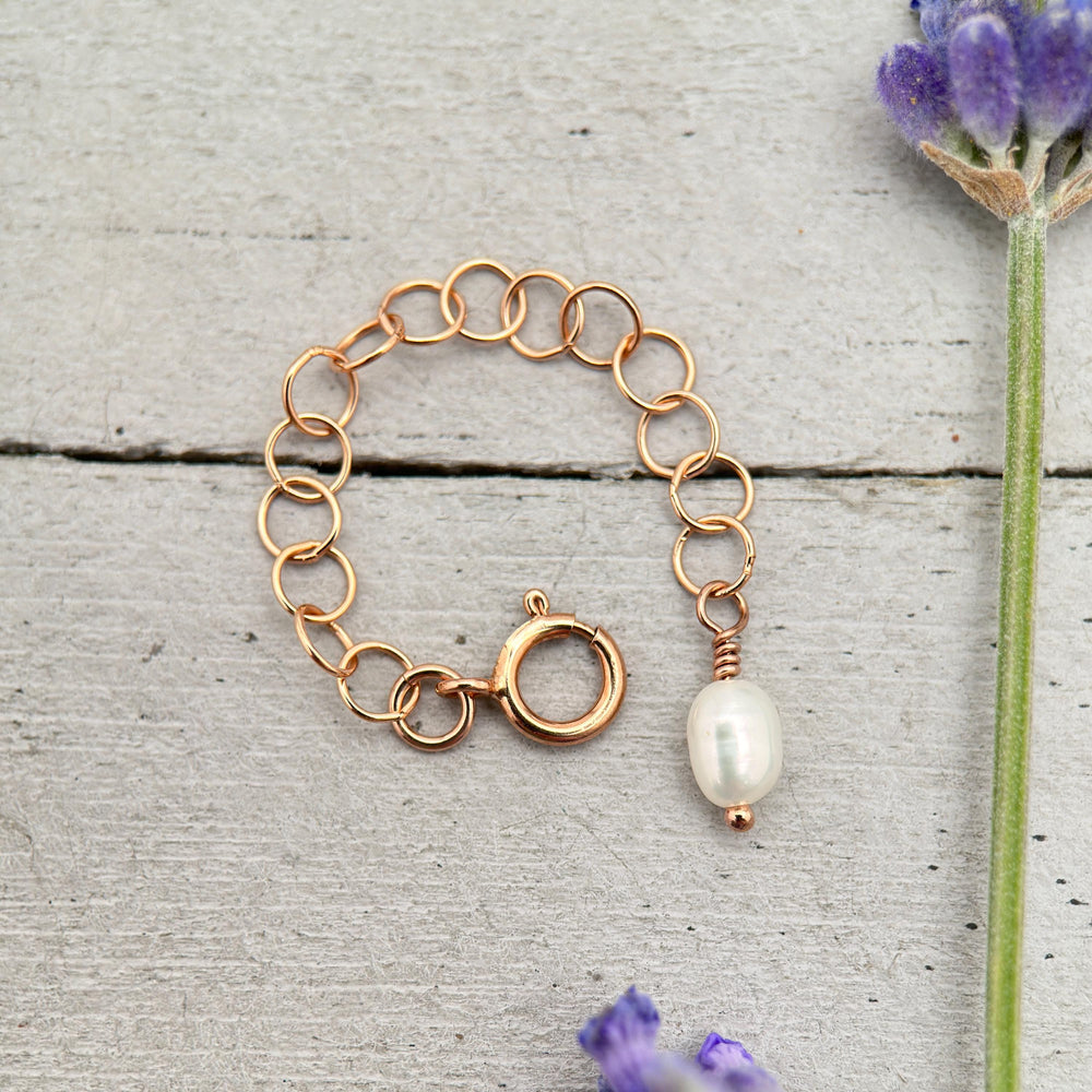 Jewelry Extender in 14k Rose Gold Fill with White Freshwater Pearl Charm - SunlightSilver