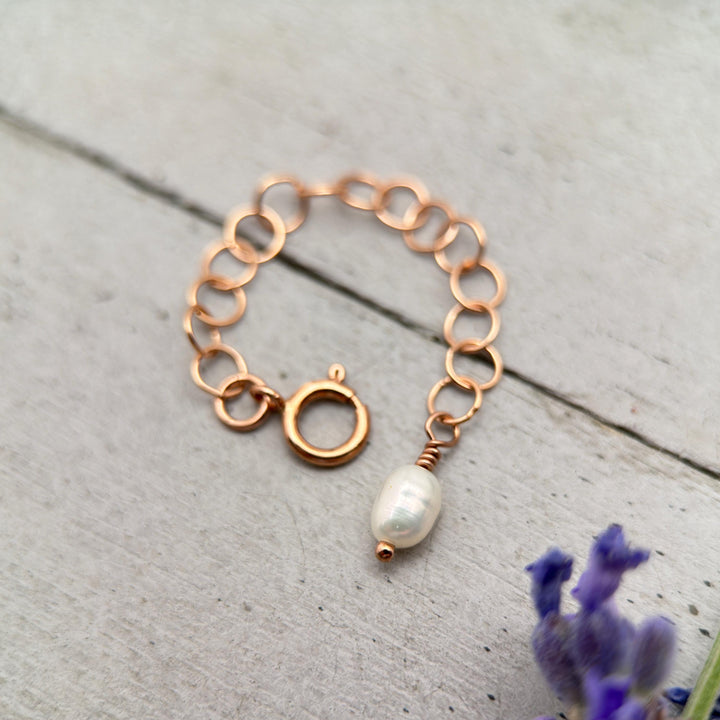 Jewelry Extender in 14k Rose Gold Fill with White Freshwater Pearl Charm - SunlightSilver