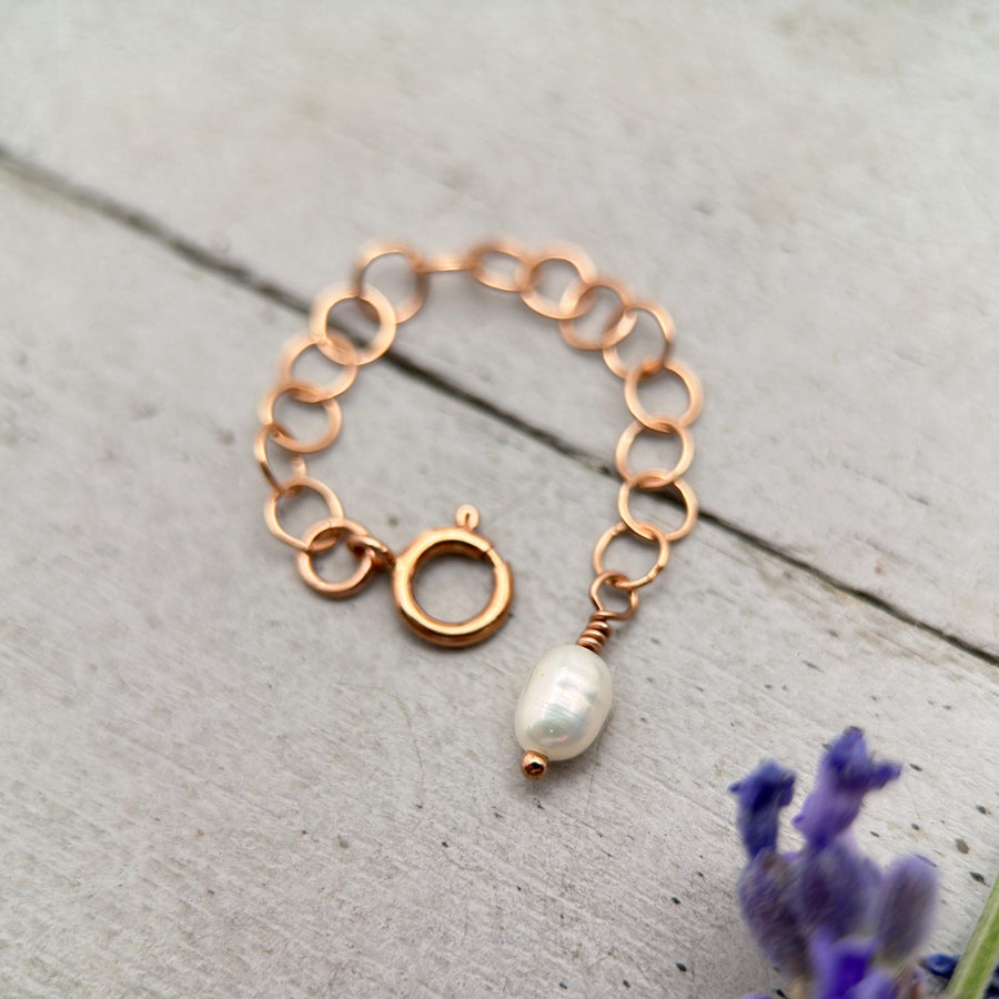 Jewelry Extender in 14k Rose Gold Fill with White Freshwater Pearl Charm - SunlightSilver