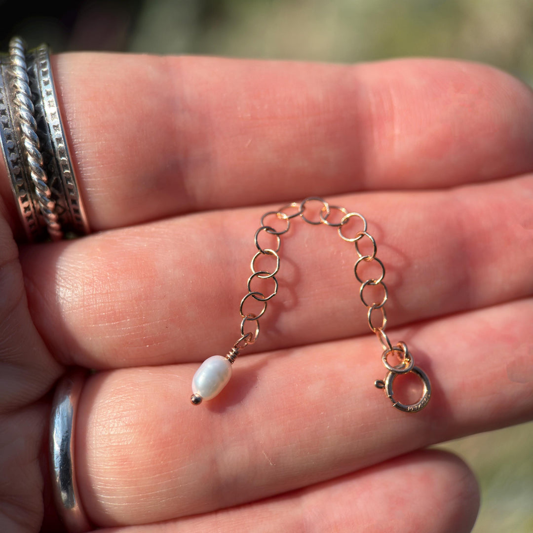 Jewelry Extender in 14k Rose Gold Fill with White Freshwater Pearl Charm - SunlightSilver