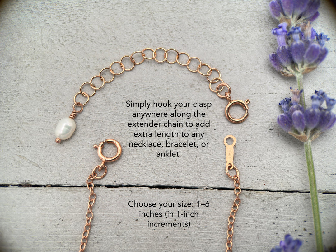 Jewelry Extender in 14k Rose Gold Fill with White Freshwater Pearl Charm - SunlightSilver