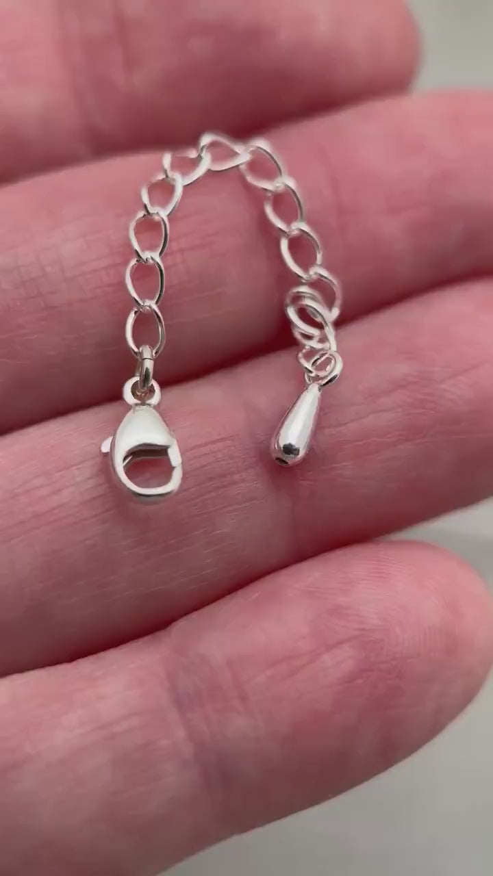 Sterling Silver Necklace Extender with Drop Charm | Solid 925 | Add Length to Necklaces, Bracelets & Anklets | Manage Layered Jewelry Clasp