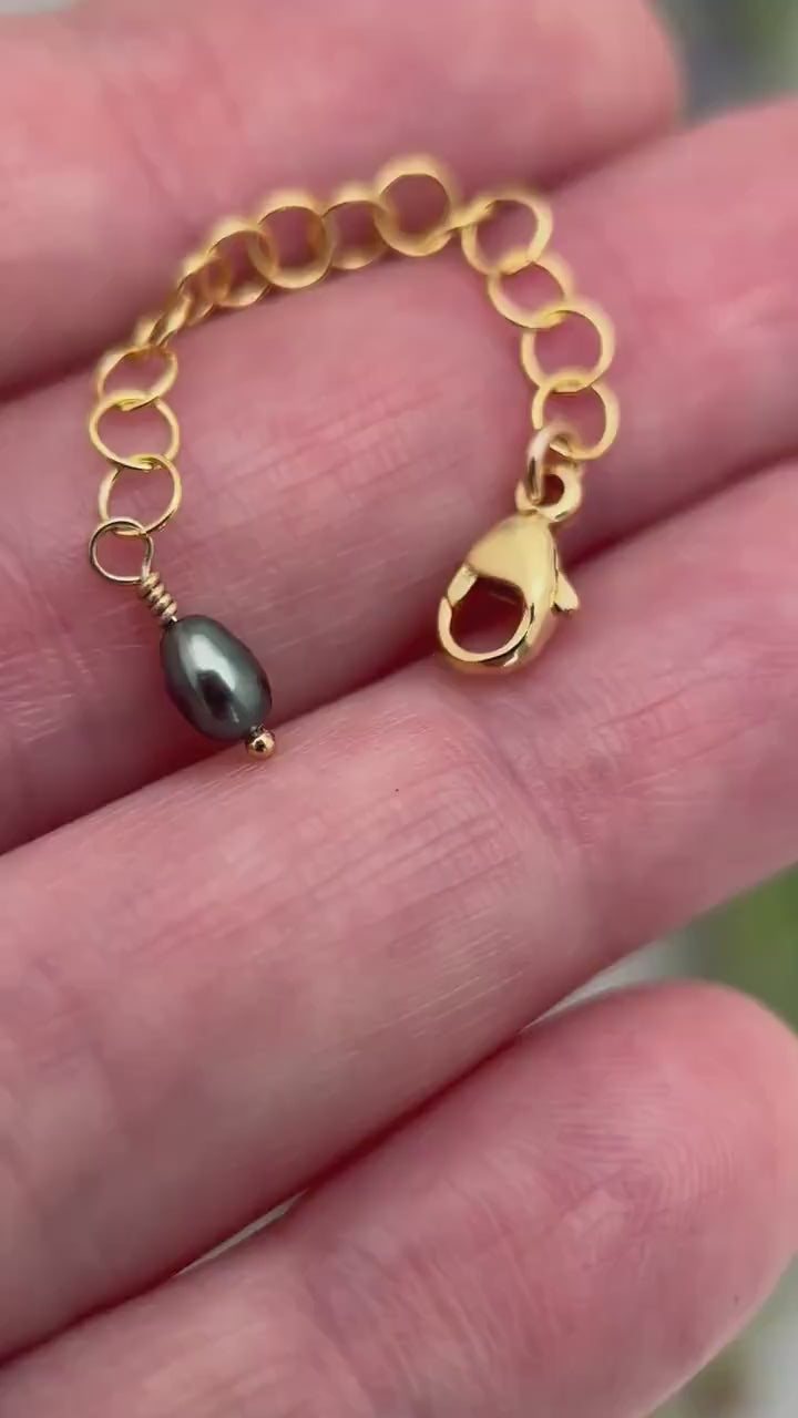 14k Yellow Gold Fill Necklace Extender with Peacock Pearl | Add 1–6 Inches to Necklaces, Bracelets & Anklets | Interchangeable Lengthener