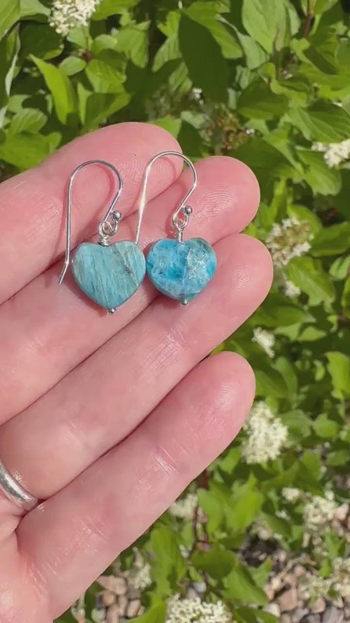 Faceted Apatite Heart and Sterling Silver Earrings