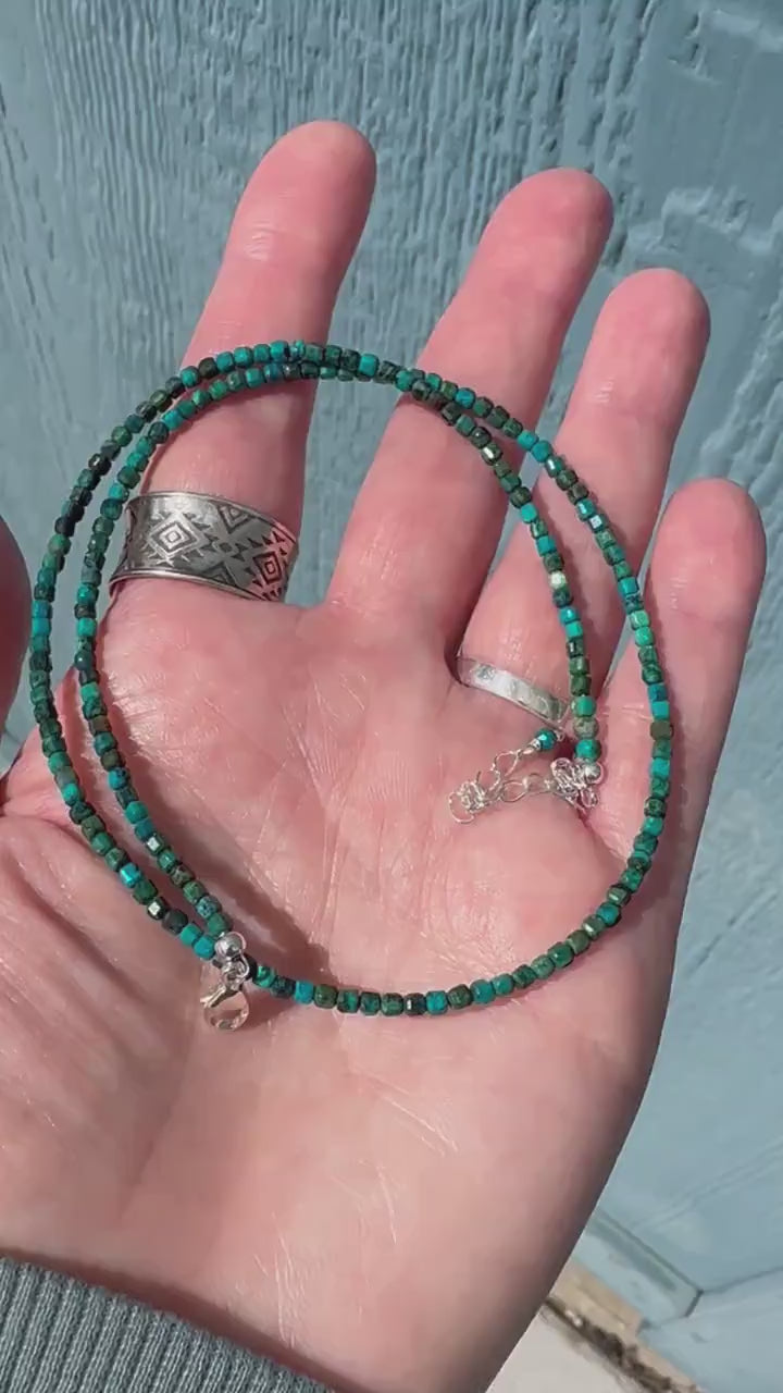 Faceted Beaded Shattuckite and Sterling Silver Silver Necklace
