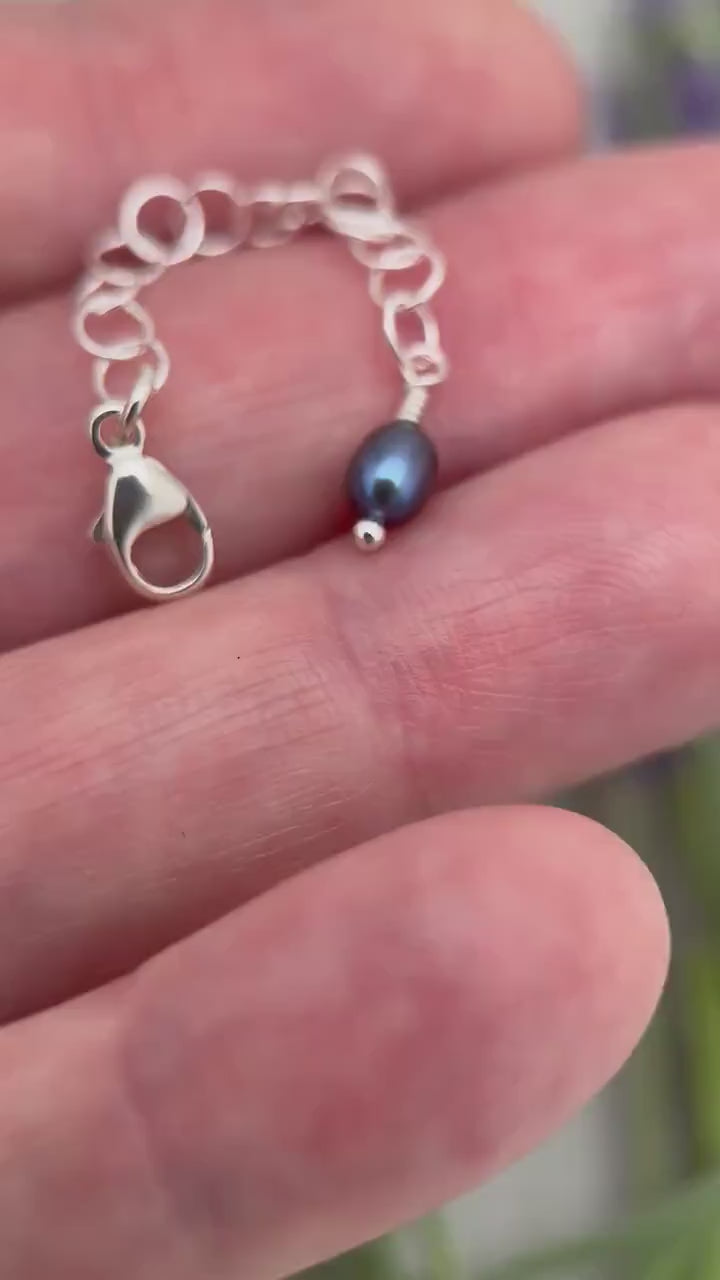 Sterling Silver Necklace Extender with Peacock Pearl Charm | Add 1–6 Inches to Necklaces, Bracelets & Anklets | Interchangeable Lengthener