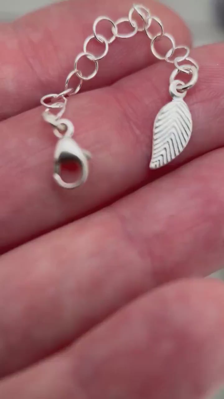 Sterling Silver Jewelry Extender with Feather/Leaf Charm - Custom Length 1–6 Inches - Perfect for Layered Necklaces, Bracelets & Anklets
