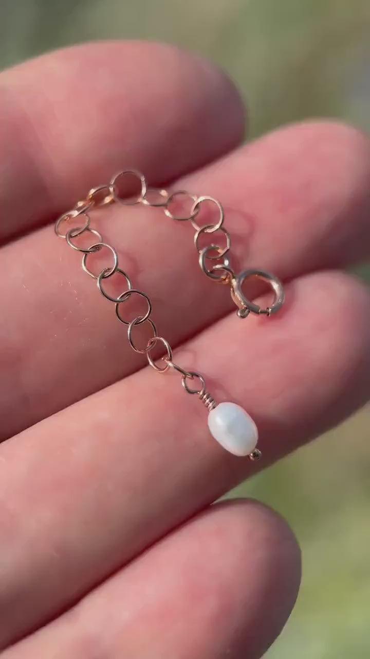 Adjustable Rose Gold Jewelry Extender | Handmade 14k Gold Filled Necklace & Bracelet Chain with Pearl | Manage Layered Necklaces