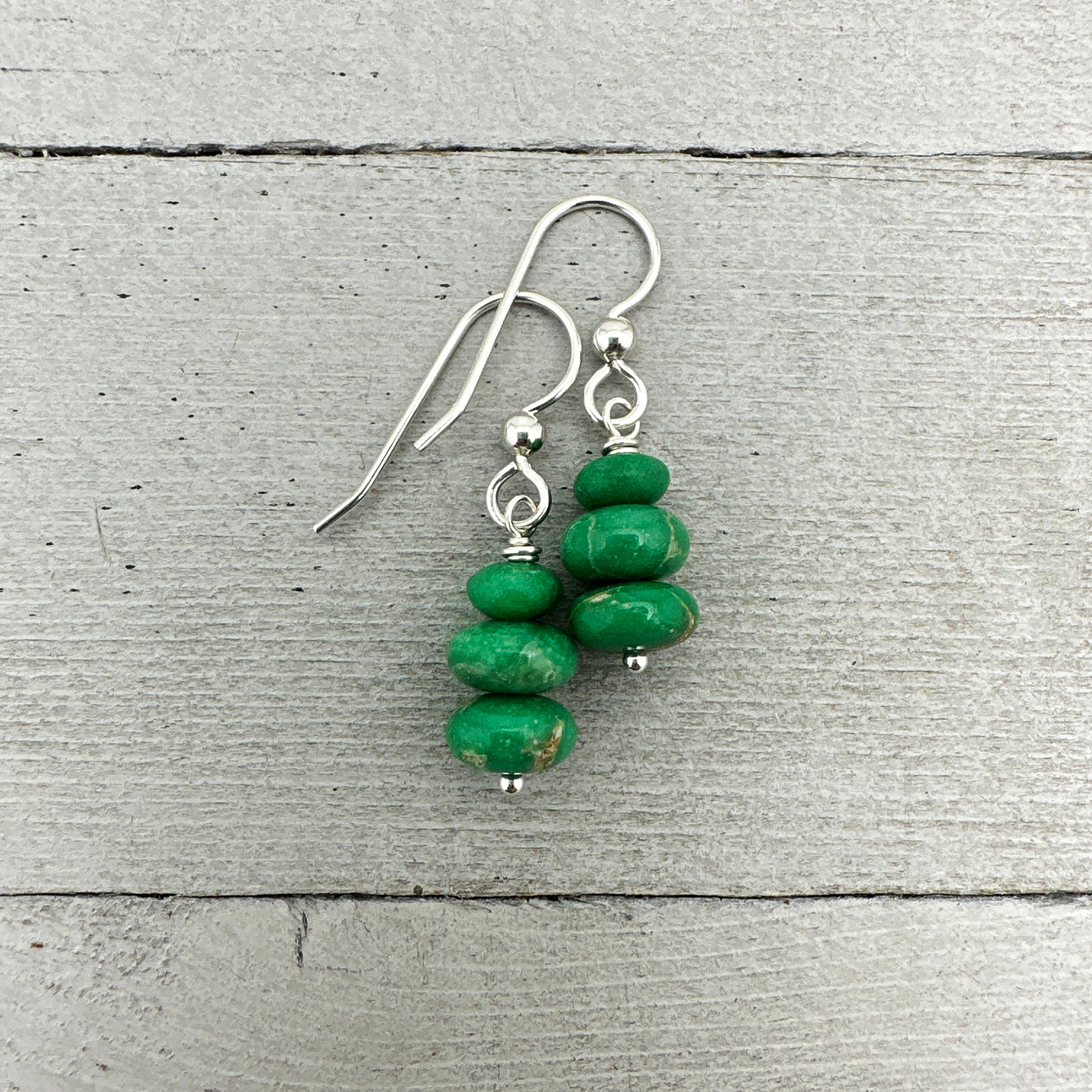 Lucin Variscite Earrings. Fish Hook Earring. Recycled Sterling