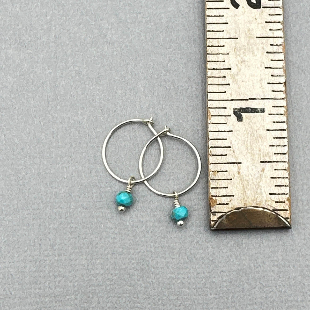 Turquoise Charm Hoop Earrings Available in Solid 925 Sterling Silver, 14k Yellow or Rose Gold Fill