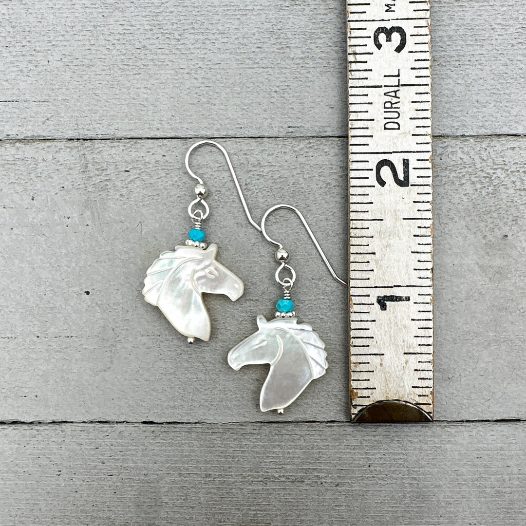 Turquoise, Carved Mother of Pearl Horse and Sterling Silver Earrings - SunlightSilver