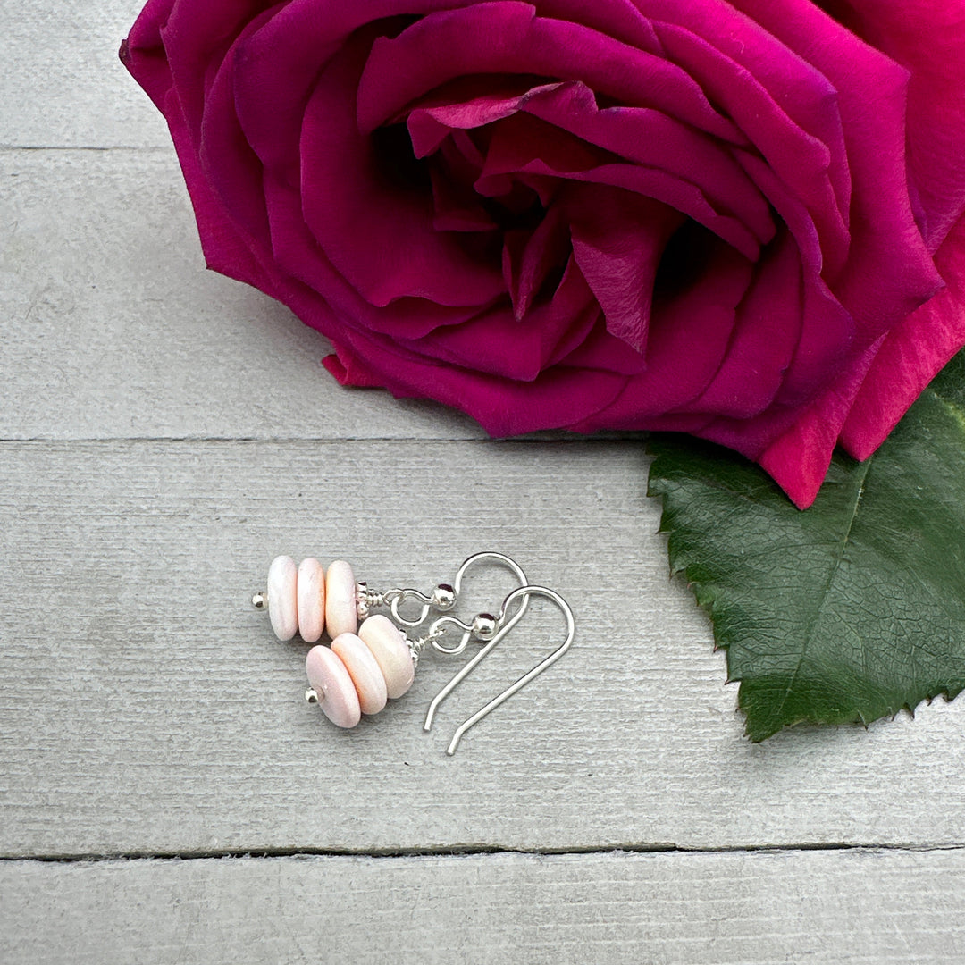 Pink Conch Shell and Solid Sterling Silver Earrings - SunlightSilver