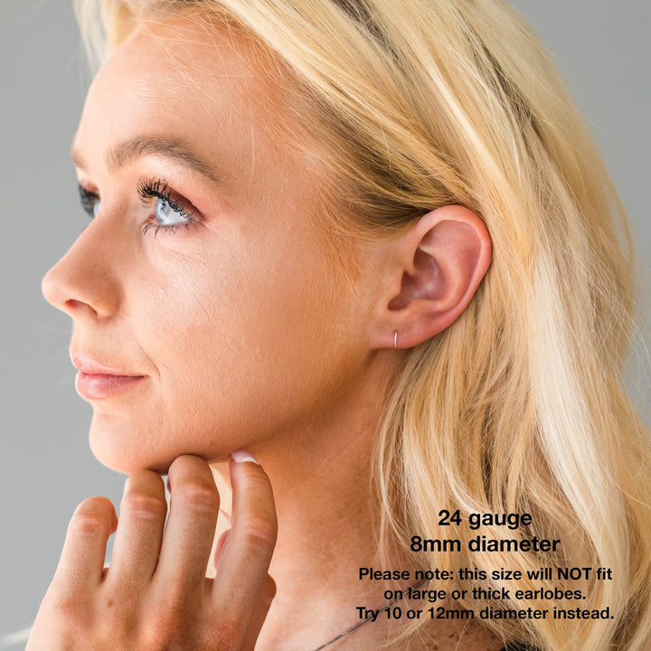Thin Solid 14k White Gold Palladium Hoops. Nickel Free White Gold!