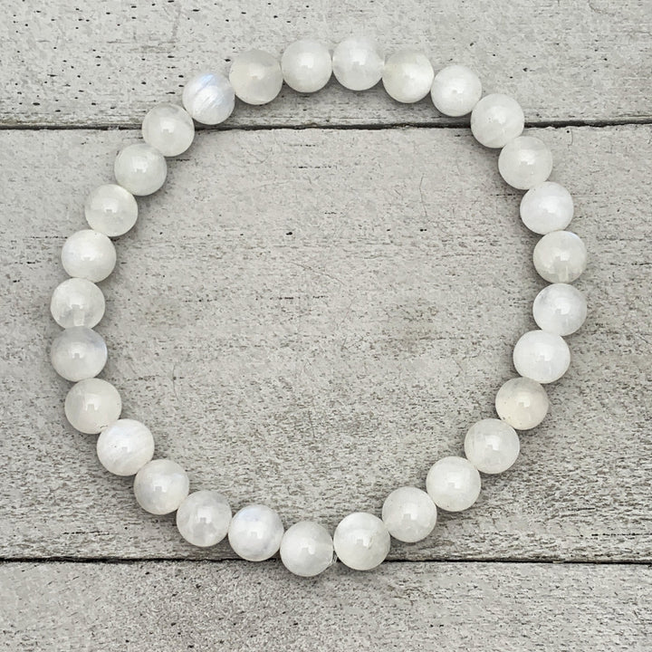 White Moonstone Crystal Stretch Bracelet. Small/Medium Size