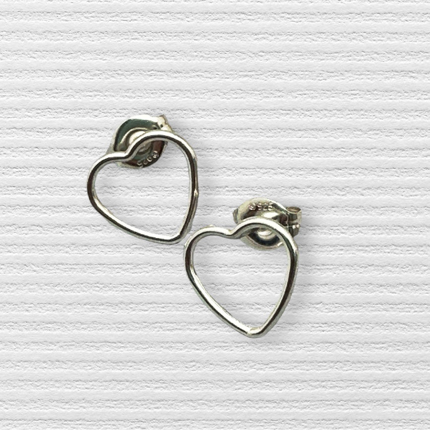 Heart Stud Earrings in Solid 925 Sterling Silver. Love Symbol Post Earrings