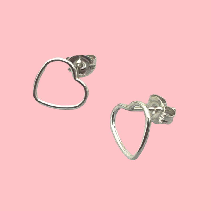 Heart Stud Earrings in Solid 925 Sterling Silver. Love Symbol Post Earrings