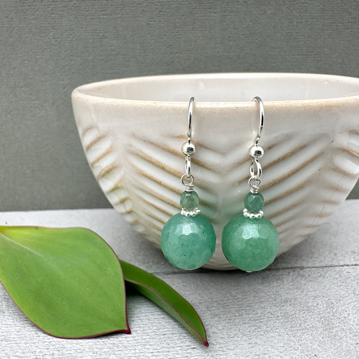 Green Aventurine and Solid 925 Sterling Silver Earrings