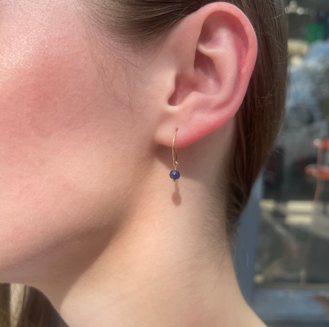 Lapis Charm Hoop Earrings Available in Solid 925 Sterling Silver, 14k Yellow or Rose Gold Fill