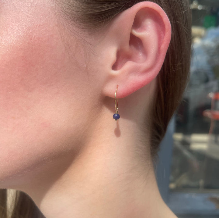 Lapis Charm Hoop Earrings Available in Solid 925 Sterling Silver, 14k Yellow or Rose Gold Fill