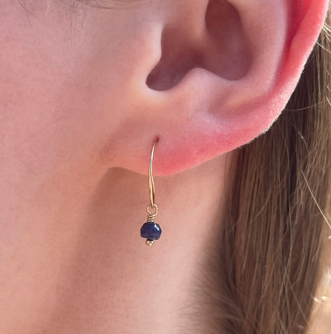 Lapis Charm Hoop Earrings Available in Solid 925 Sterling Silver, 14k Yellow or Rose Gold Fill