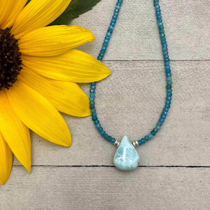 Apatite, Larimar and solid 925 Sterling Silver Necklace