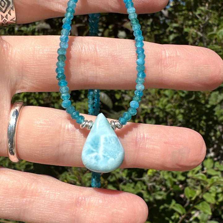 Apatite, Larimar and solid 925 Sterling Silver Necklace