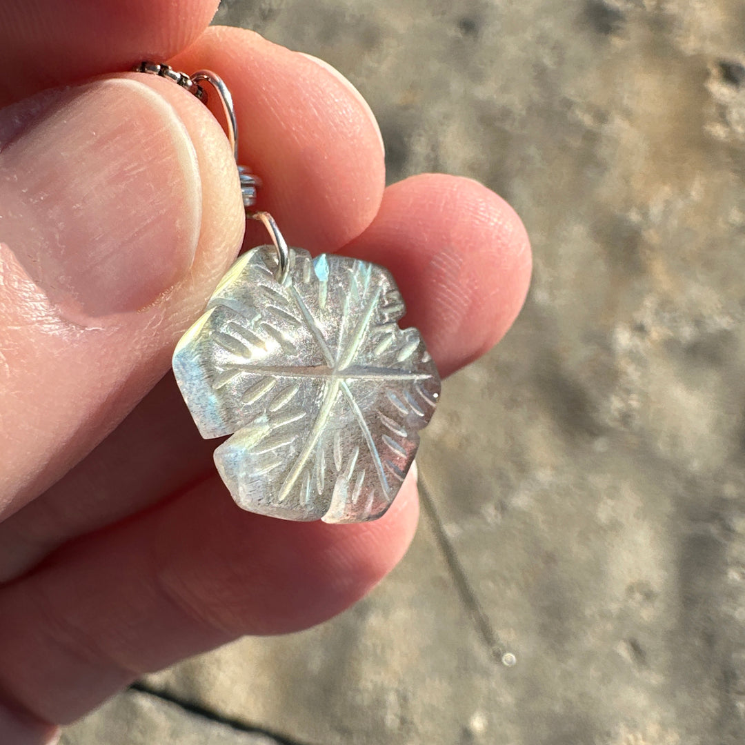 Labradorite Carved Snowflake and Sterling Silver Pendant