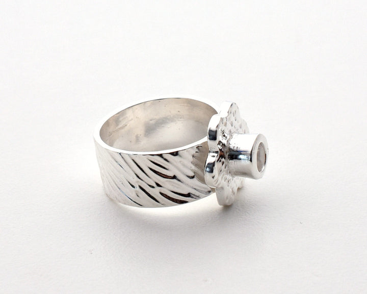 Silver Flower CZ Ring. Size 5-3/4 - SunlightSilver