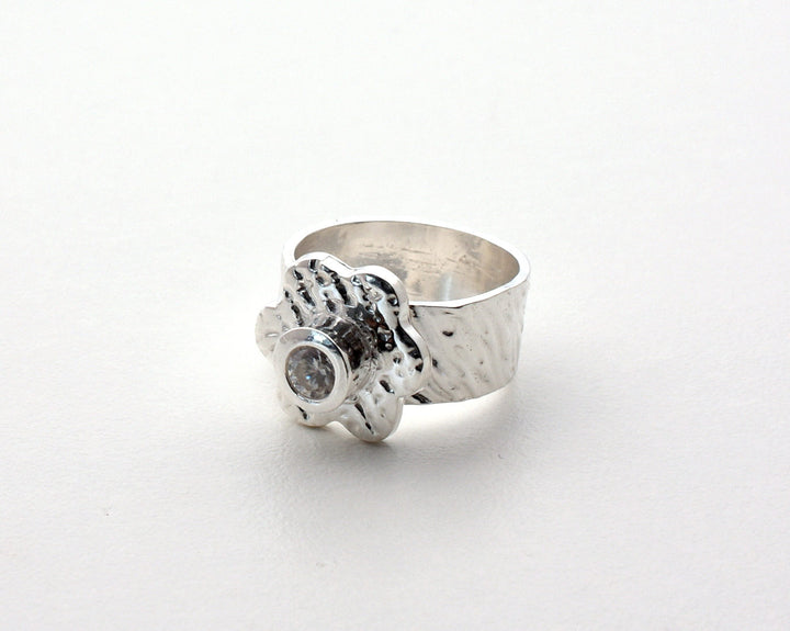 Silver Flower CZ Ring. Size 5-3/4 - SunlightSilver