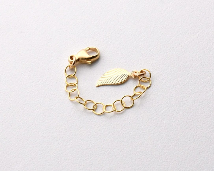 14k Yellow Gold Fill Necklace Extender with Leaf Charm, Choose 1-6 Inches - SunlightSilver
