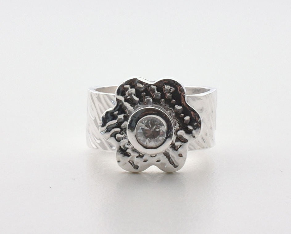 Silver Flower CZ Ring. Size 5-3/4 - SunlightSilver