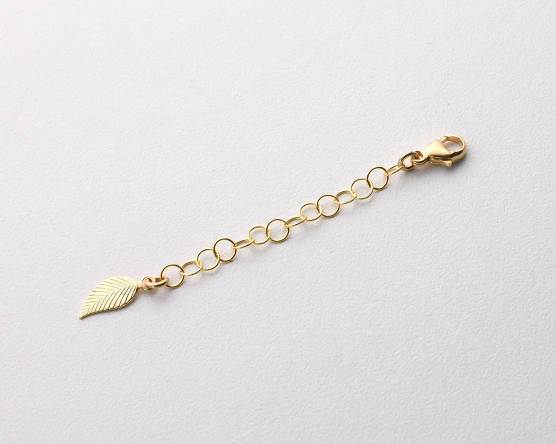 14k Yellow Gold Fill Necklace Extender with Leaf Charm, Choose 1-6 Inches - SunlightSilver