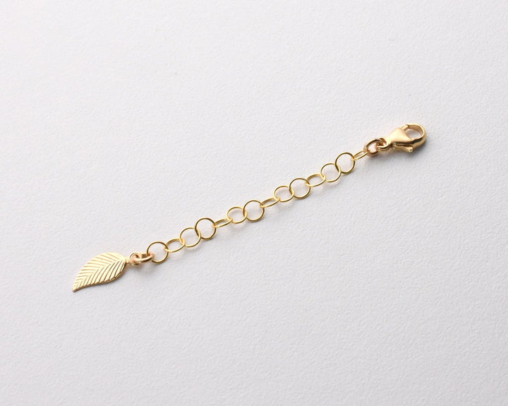 14k Yellow Gold Fill Necklace Extender with Leaf Charm, Choose 1-6 Inches - SunlightSilver