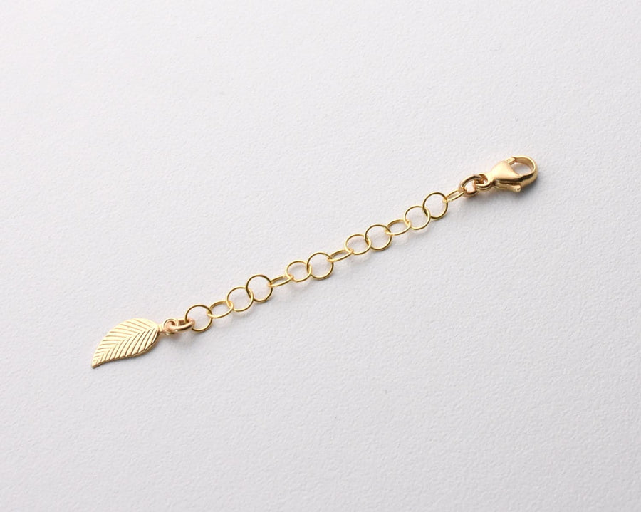 14k Yellow Gold Fill Necklace Extender with Leaf Charm, Choose 1-6 Inches. Perfect for Layered Necklaces, Bracelets or Anklets - SunlightSilver
