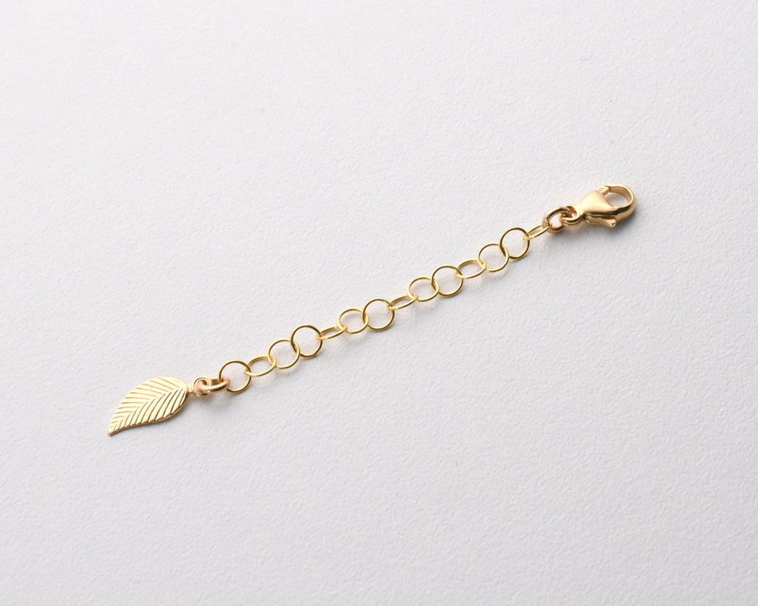 14k Yellow Gold Fill Necklace Extender with Feather/Leaf Charm - Custom Length 1–6 Inch - Perfect for Layered Necklaces, Bracelets & Anklets - SunlightSilver