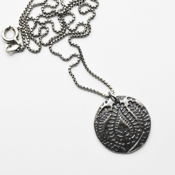 Silver Paisley Charm Necklace. Solid 925 Sterling Silver and .999 Fine Silver Necklace - SunlightSilver