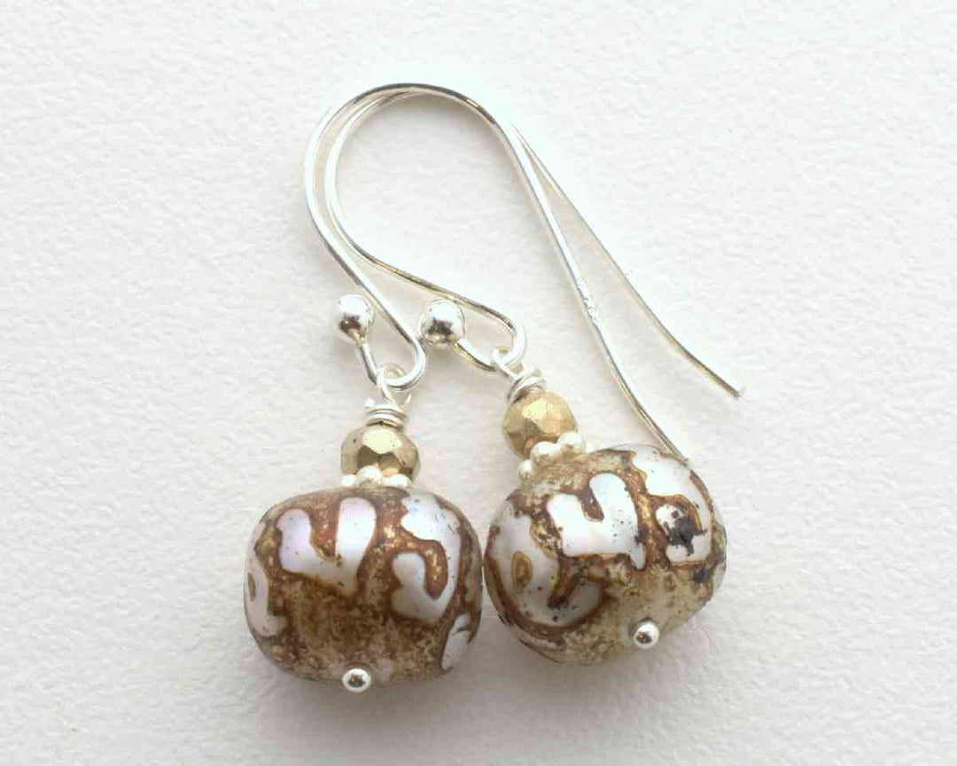 Etched Pearl Earrings with Buddhist Om Mantra - SunlightSilver