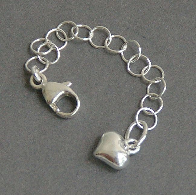 Sterling Silver Necklace Extender with Heart Charm, Choose Your Size - SunlightSilver