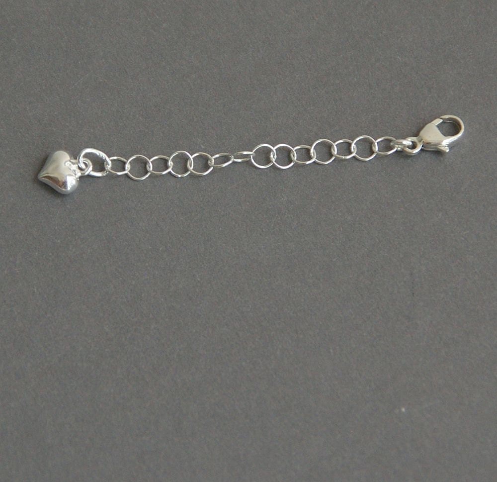 Sterling Silver Necklace Extender with Heart Charm, Choose Your Size - SunlightSilver
