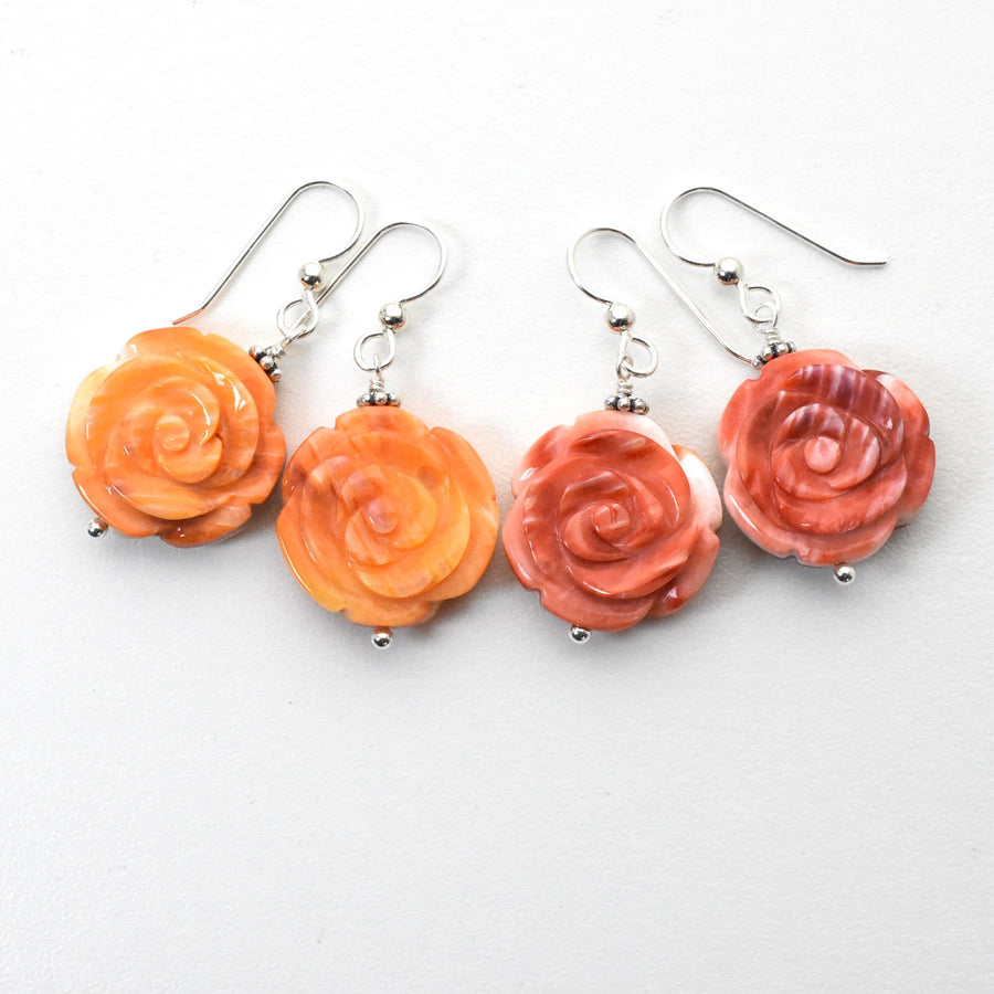 Red or Orange Spiny Oyster Shell Earrings - SunlightSilver