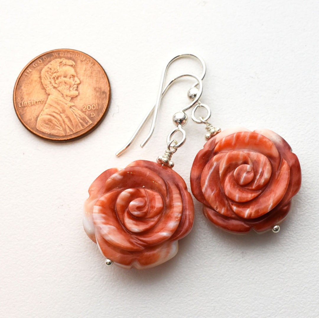 Red or Orange Spiny Oyster Shell Earrings - SunlightSilver
