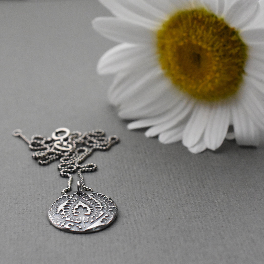 Silver Paisley Charm Necklace. Solid 925 Sterling Silver and .999 Fine Silver Necklace - SunlightSilver