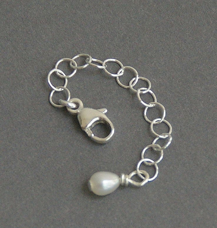 Jewelry Extender Lengthener | Solid 925 Sterling Silver | Freshwater Pearl Charm | Choose Your Size | Perfect for Layering Necklaces - SunlightSilver