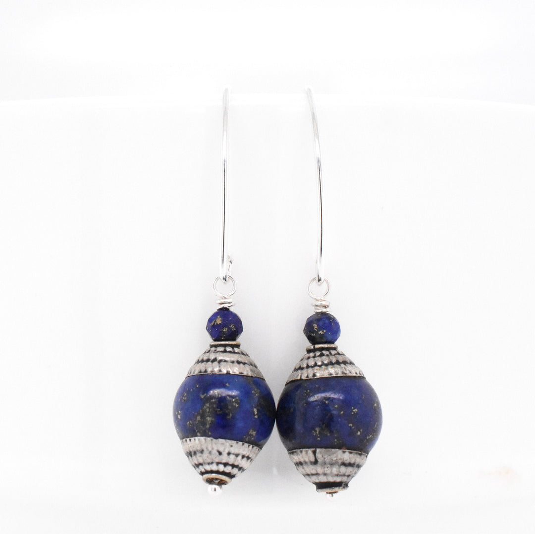 Tibetan Lapis and Sterling Silver Earrings - SunlightSilver