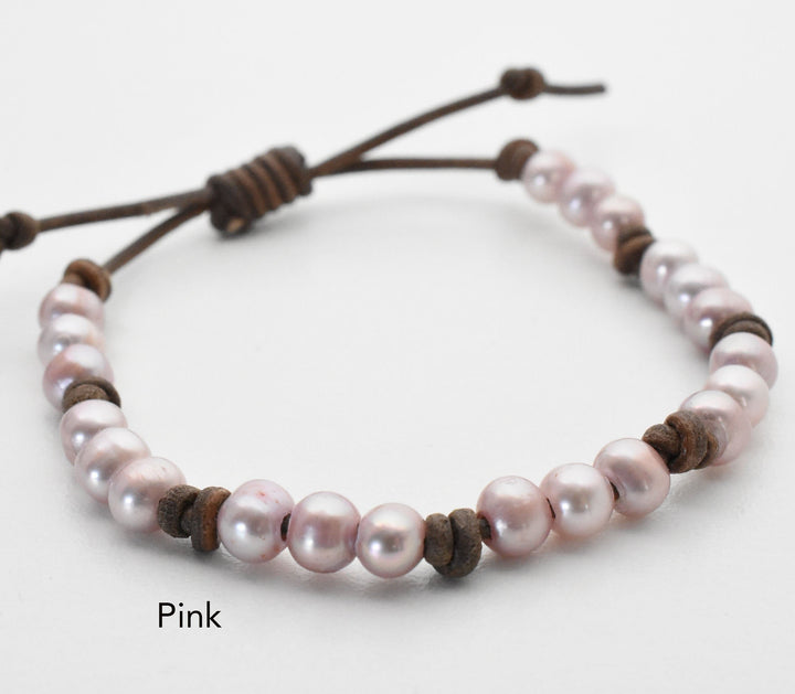 Leather and Pearl Stacking Bracelets - SunlightSilver