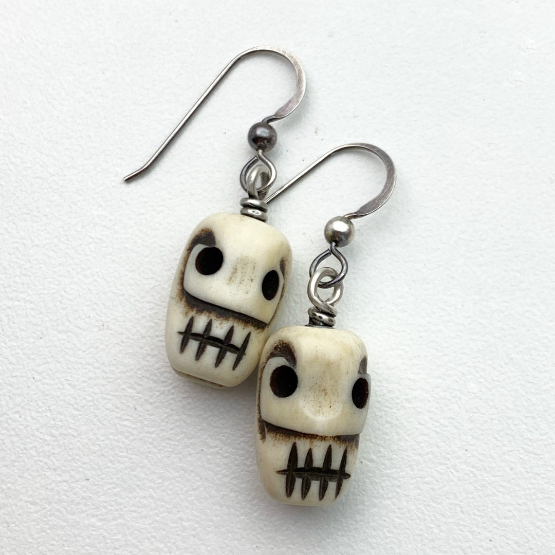 Halloween Earrings. Skull Earrings or Pumpkin Earrings. Jack-o-Lantern Earrings. Made with sold 925 Sterling Silver. Skull Jewelry - SunlightSilver